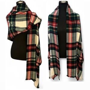 GAP Acrylic Tartan Plaid Large Holiday Winter Scarf/Wrap